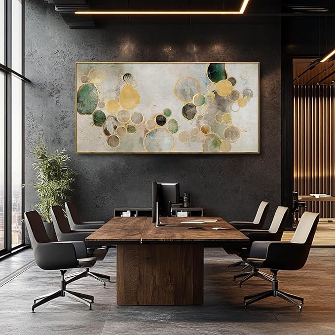 Abstract Canvas Wall Art Gold Circle Painting Green Artwork Framed Wall Prints