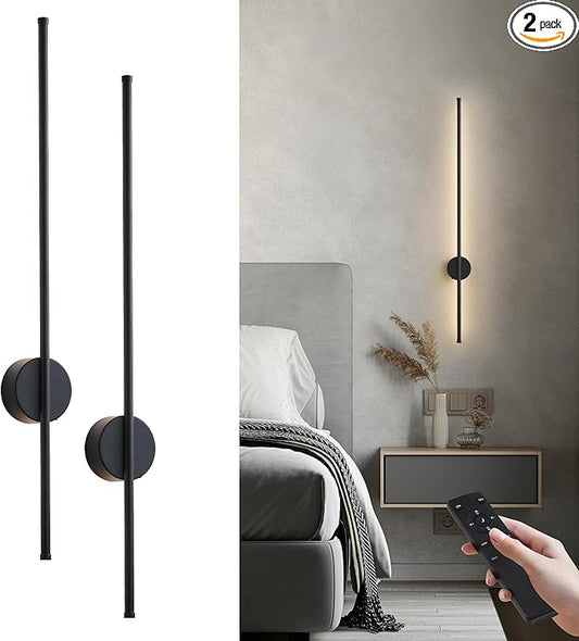Battery Operated Modern Wall Sconces, Dimmable Wireless Wall Light Set of Two