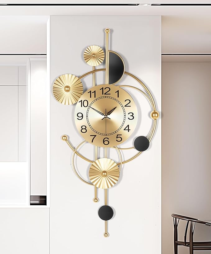 Large Wall Clock, Modern Silent Non-Ticking Metal Wall Clocks, Battery Operated
