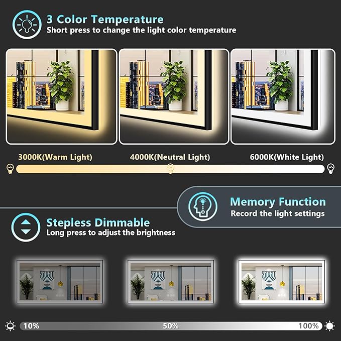 84x40 Black Framed LED Bathroom Mirror