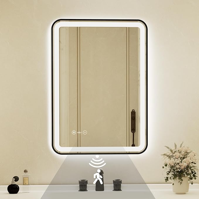 20x28 Inch Black Framed LED Bathroom Mirror