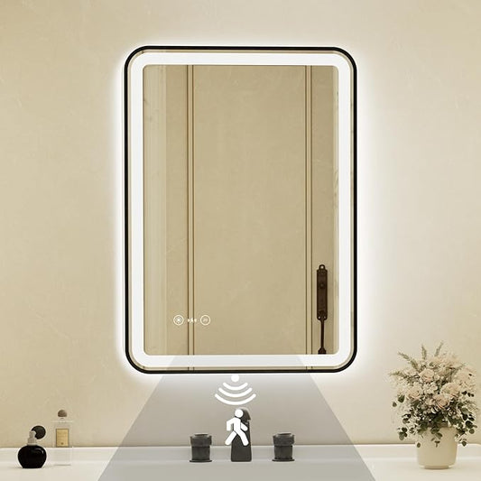 20x28 Inch Black Framed LED Bathroom Mirror