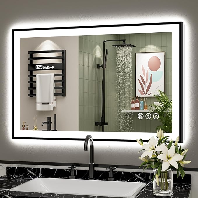 40x24 Black Framed LED Bathroom Mirror