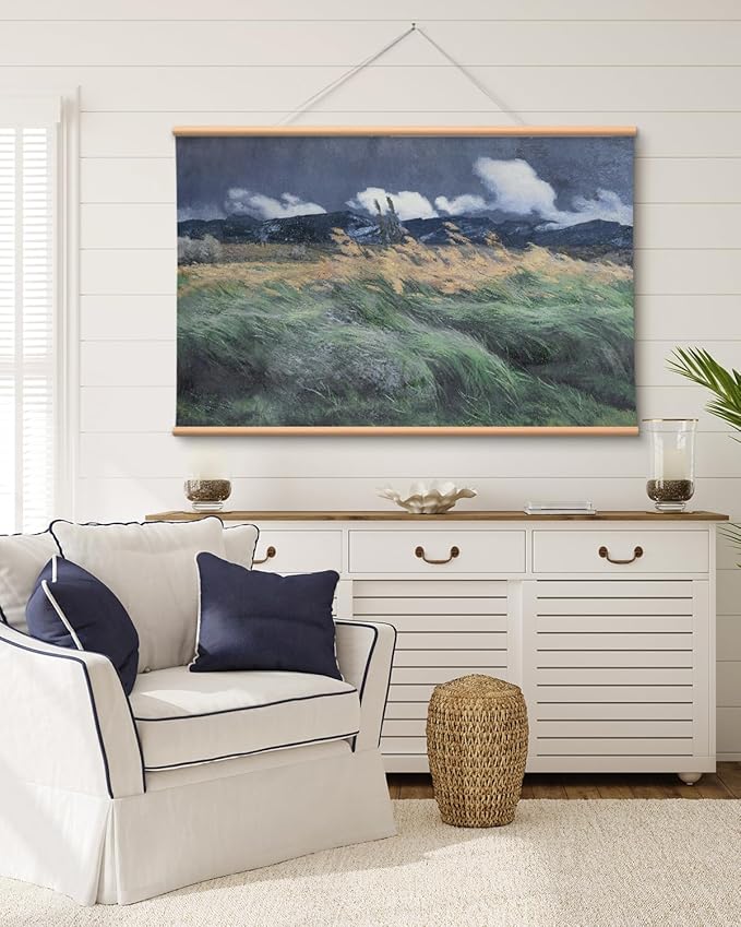 VIYYIEA Extra Large Canvas Wall Art, 36x54 Inch Impressionist Landscape Painting, Moody Windy Field Nature Wall Decor for Living Room or Bedroom, Above Sofa