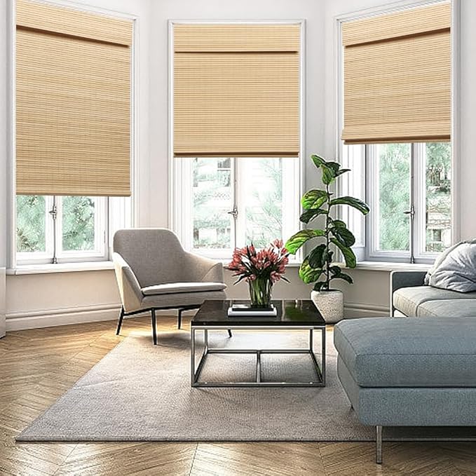 SEEYE Cordless Bamboo Roman Shades, Roll Up Blind Privacy Shade