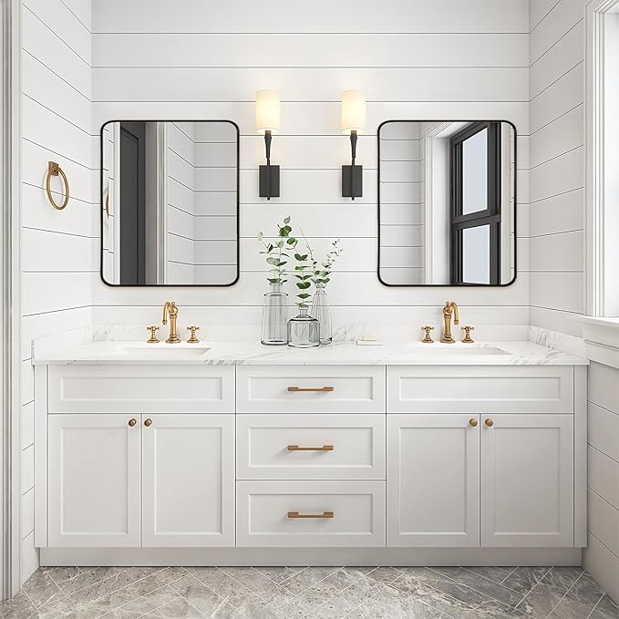Black Metal Framed Bathroom Mirror