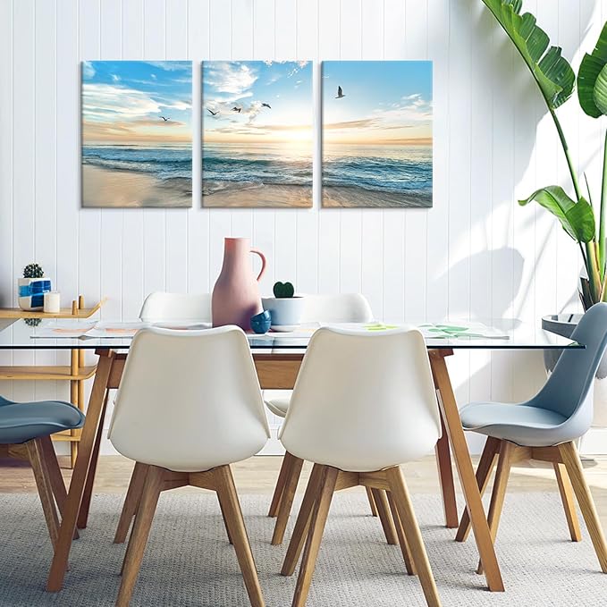 Goldfoilart Ocean Beach Sunset Canvas Wall Art
