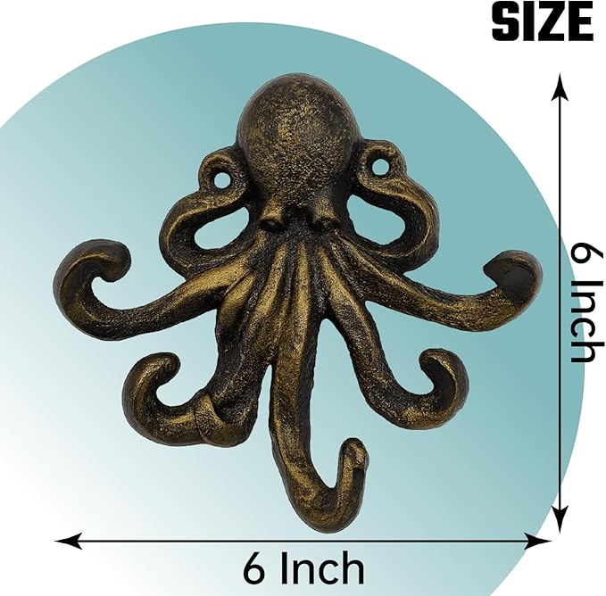 Octopus Cast Iron Wall Hook – Nautical Decorative Key Holder, Coastal Ocean