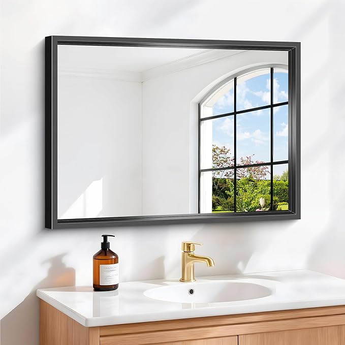 18x24 Inch Black Bathroom Mirror, Brushed Black Rectangle Mirror