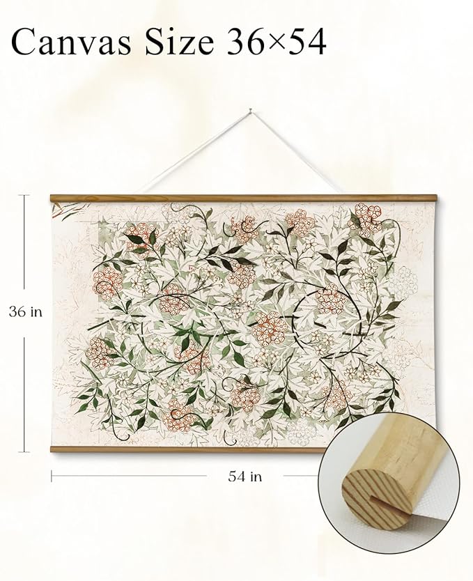 VIYYIEA Extra Large Size Canvas Wall Art, 36x54 Inch Vintage Botanical Hanging Scroll Painting with Wildflower Pattern, Rustic Floral Wall Decor for Living Room, Bedroom, or Entryway