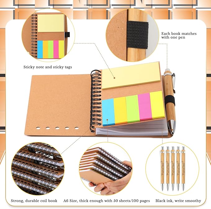 Jetec Inspirational Notebooks Bulk Spiral Notebook with Sticky Notepad Motivational Pens Valentines Day Gifts for for Employee Coworker Nurse Staff Teacher Nurse Volunteer(25 Sets,Team)