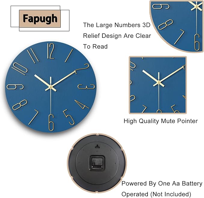 wall Clock, Silent Clock, wall Clocks Battery Operated， 12 inch Modern wall