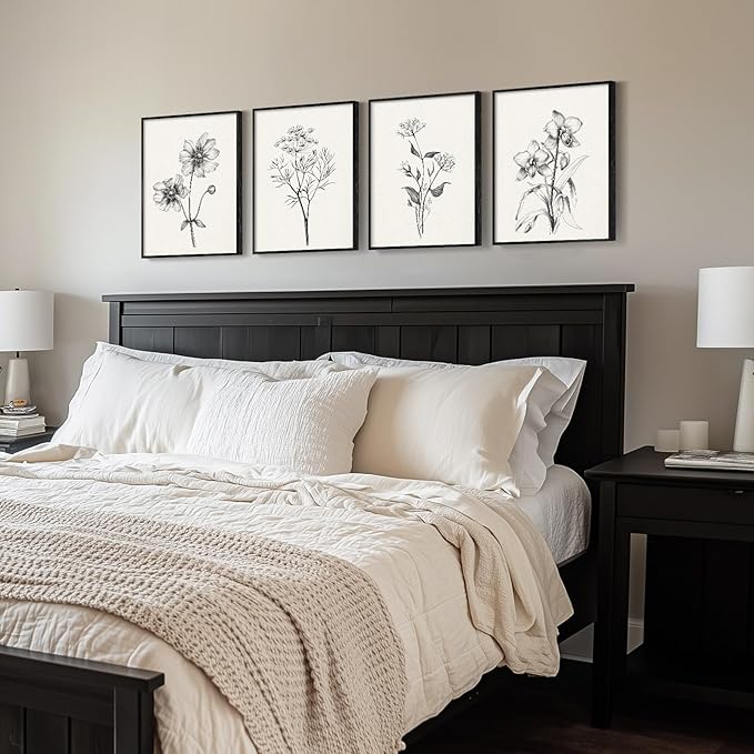 Framed Black and White Floral Wall Art