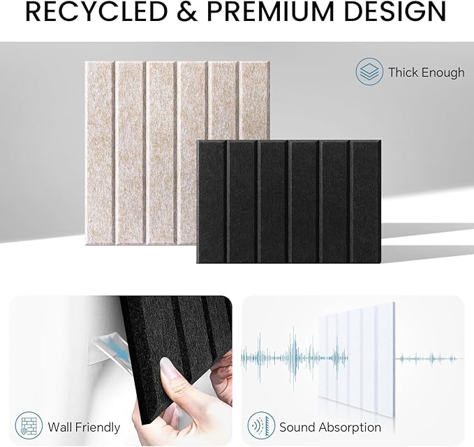 Large Cork Bulletin Board for Wall 48"x36", 12 Pack Felt Slat Wall Panel Tiles