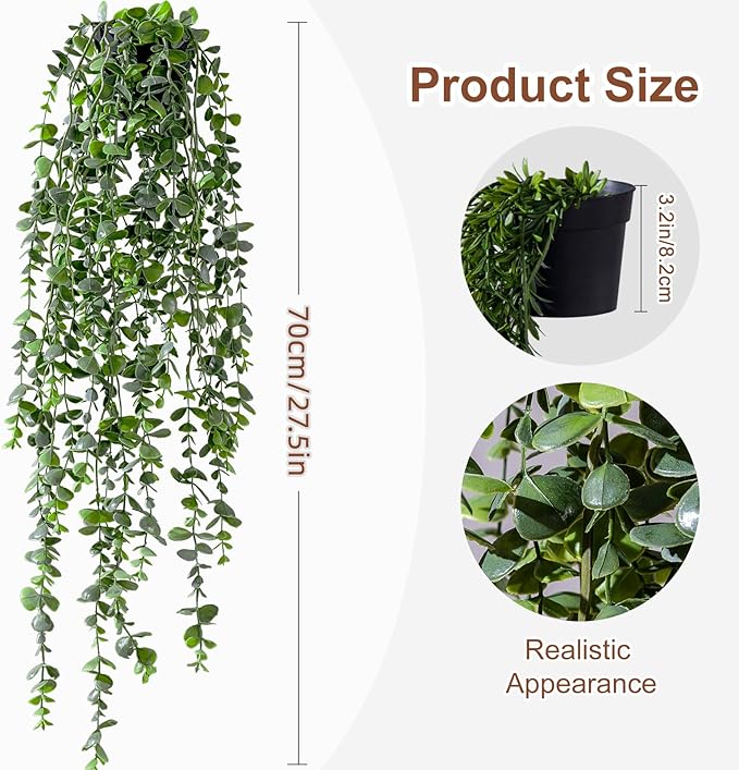 Artificial Hanging Plant 2 Pcs Faux Plant Ivy Vine Faux Eucalyptus Vines Fake