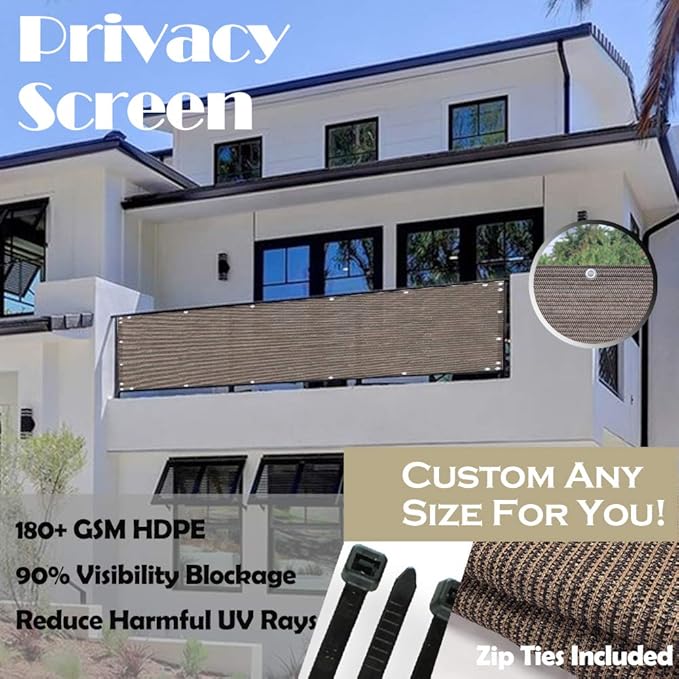 Alion Home© Elegant Privacy Screen Windscreen Mesh for Backyard Deck, Patio, Balcony, Fence, Pool, Porch, Railing. (4' X 26', Mocha Brown)