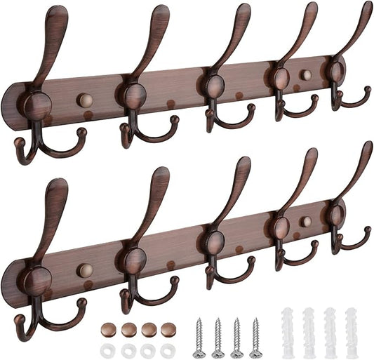 TICONN Wall Mounted Coat Rack, Five Heavy Duty Tri Hooks All Metal Construction