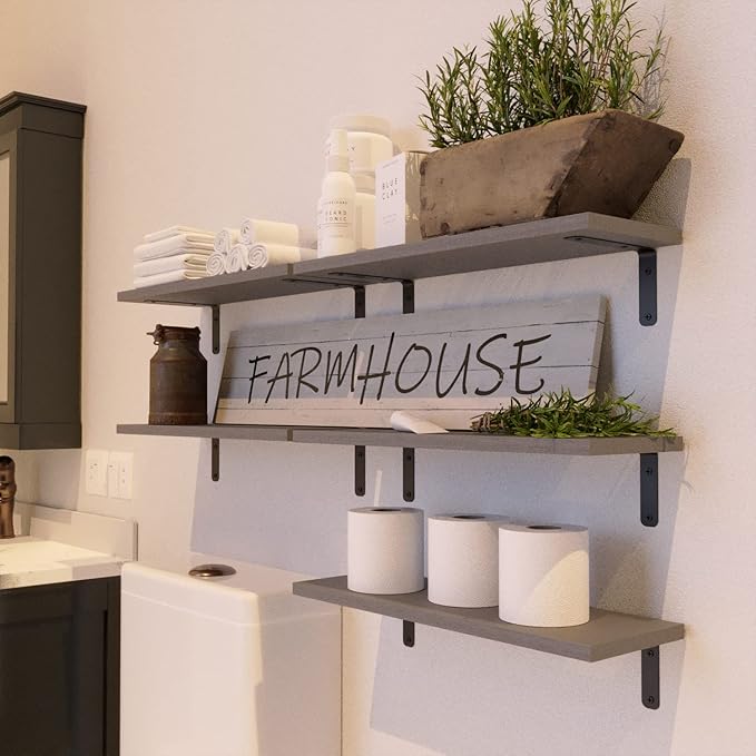 RICHER HOUSE Rustic Wood Bathroom Shelves Set of 5, Farmhouse Style Floating