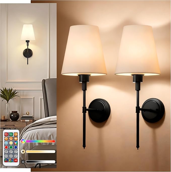 DORESshop Battery Operated Wall Sconce Set of 2, Wall Light Wireless Easy to