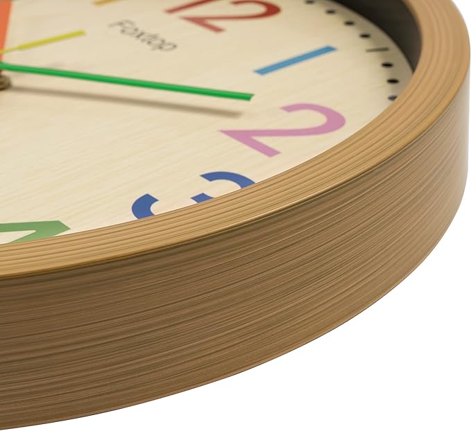 Foxtop Silent Kids Wall Clock 12 Inch Non-Ticking Battery Operated Colorful