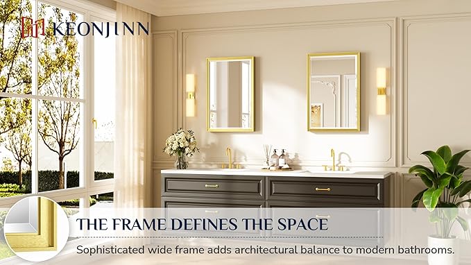 Keonjinn 20" x 30" Gold Bathroom Mirrors