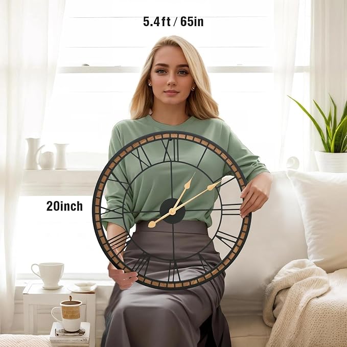 Micasso Large Farmhouse Wall Clock: 20 inch Modern Metal Black