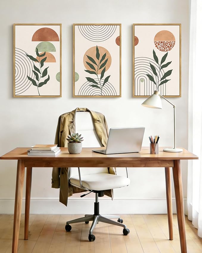 PHOPAGO Boho Wall Art Sage Plant Botanical Bohemain Framed Wall Printing Large