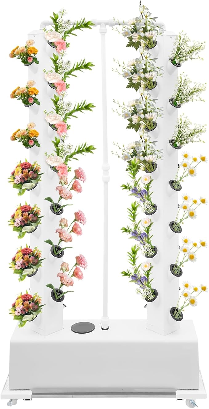 YIYIBYUS 56 Plants Vertical Hydroponics Growing System Kit, Smart Tower Garden Hydroponic Herb Garden Planter Indoor Kit with Water Circulation