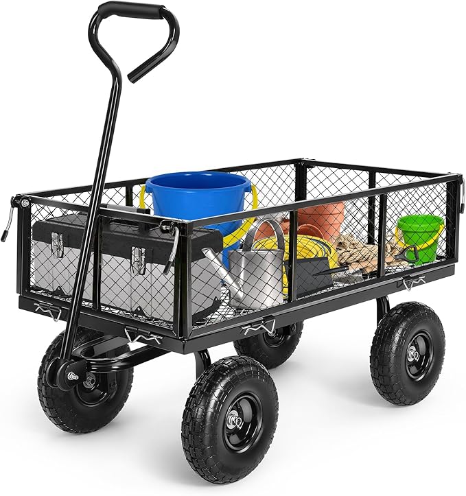 Homdox 660LB Garden Cart on Wheels, Heavy Duty Yard Wagon with 180Â° Rotating Handle, Mesh Foldable Garden Wagon Outdoor Utility Carts for Camping, Sports, Garden, Beach, Farm, Fishing, Black