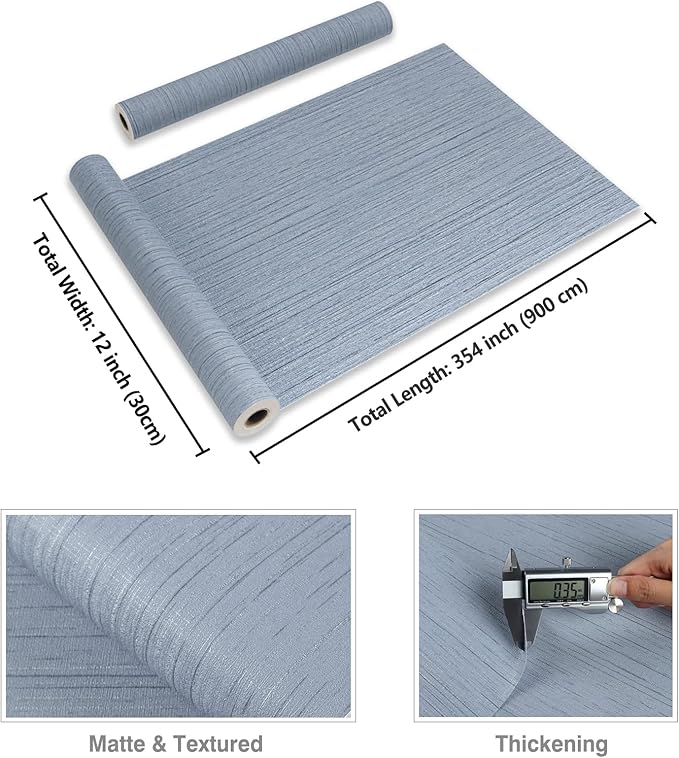 CRE8TIVE Light Blue Grasscloth Wallpaper Textured Stick and Peel Faux Grass