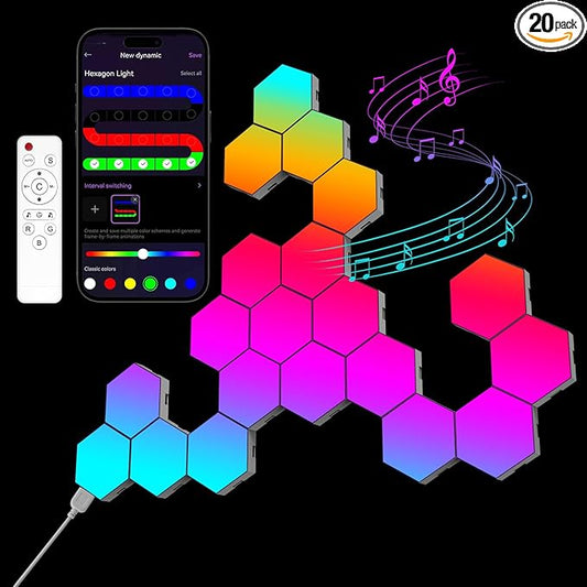 OJQ 20 Pack Hexagon Lights Wall RGB Panel