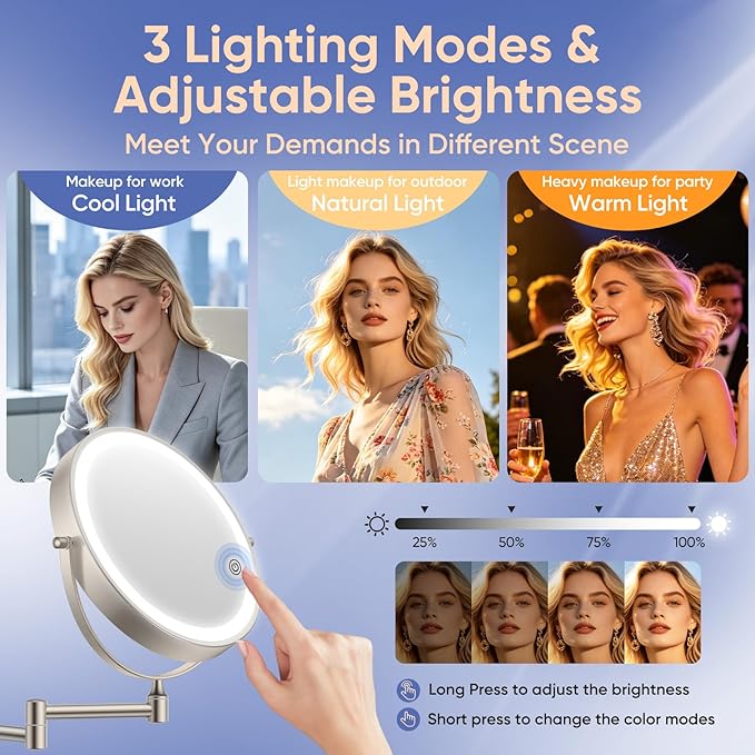 FUNTOUCH 9" Wall Mounted Lighted Makeup Mirror
