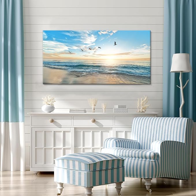 Goldfoilart Ocean Beach Sunset Canvas Wall Art