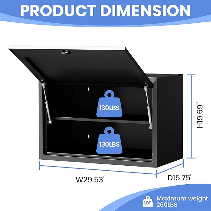 Garage Wall Cabinet with Flip-Up Door and Shelf, Lockable Metal Storage Cabinet