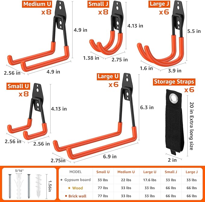 42 Pack Garage Hooks with Anti-Slip Coating Heavy Duty Wall Mount Hooks