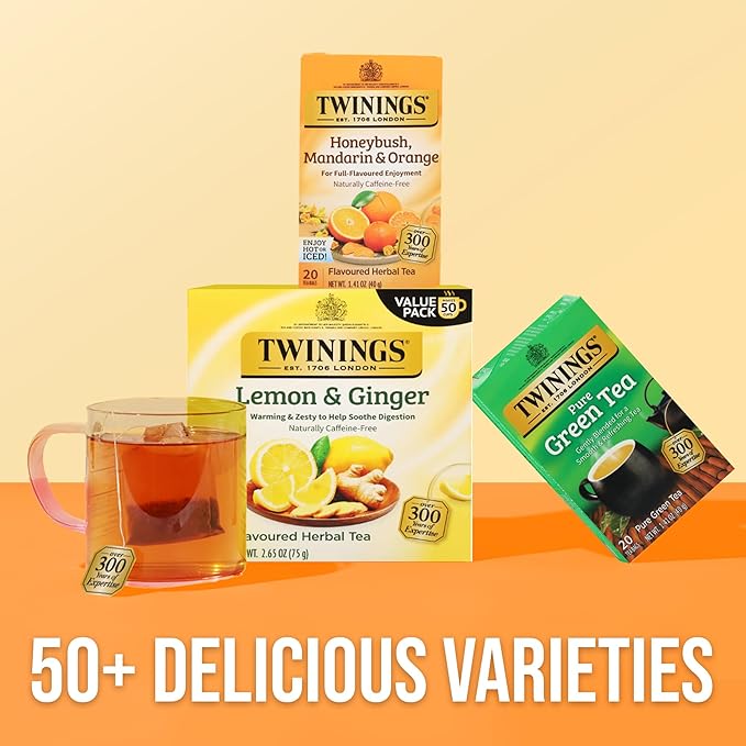 Twinings Honeybush, Mandarin, & Orange Herbal Tea Individually Wrapped Bags, 20 Count (Pack of 6), Naturally Caffeine-Free, Enjoy Hot or Iced, 120 Teabags