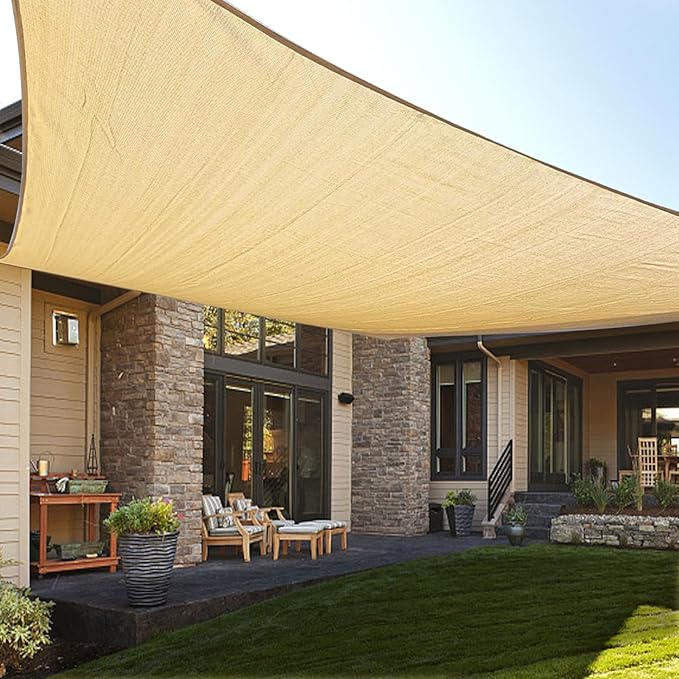 LOVE STORY Custom Size 10'x12' Sand Sun Shade Sail Rectangle UV Block Canopy Patio Sail Sunshades Fabric for Outdoor Garden Carport (We Make Custom Size)
