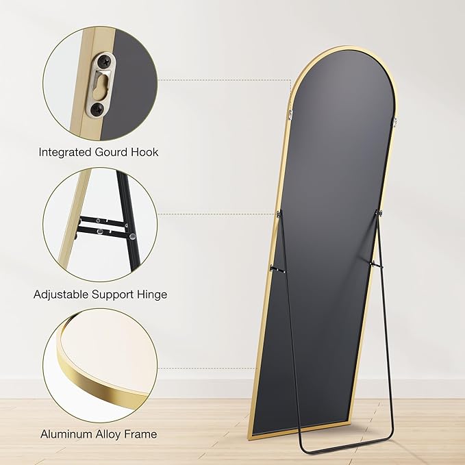Sweetcrispy 64"x21" Arched Full Length Mirror, Leaning or Standing Full Body