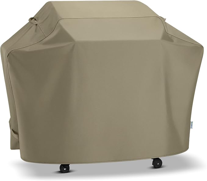 SunPatio BBQ Grill Cover for Outdoor Grill 65 Inch, Heavy Duty Waterproof Barbecue Cover with Sealed Seam, FadeStop All Weather Protection Compatible for Weber CharBroil Nexgrill and More, Taupe