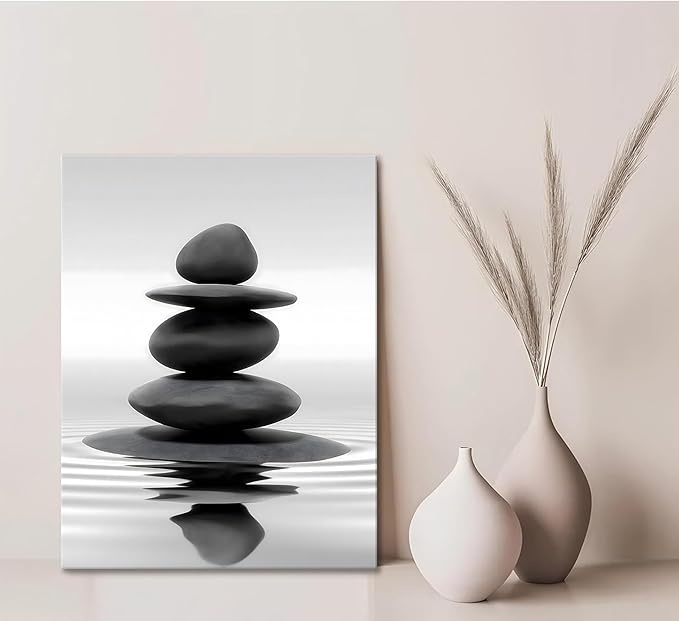 Zen Canvas Wall Art Black Stacked Stone Poster Print