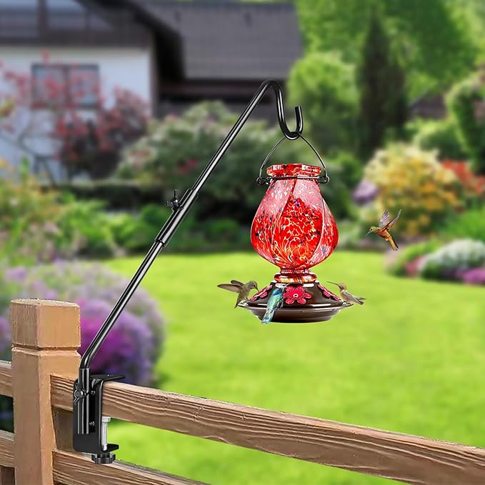 BOLITE Heavy Duty Deck Hook, 16 Inch Bird Feeder Hanger for Hummingbird Feeders, Planters, Lanterns, Wind Chimes, 360° Rotatable Arm, Black, Birthday Gifts for Women Men, Gifts for Mom Dad