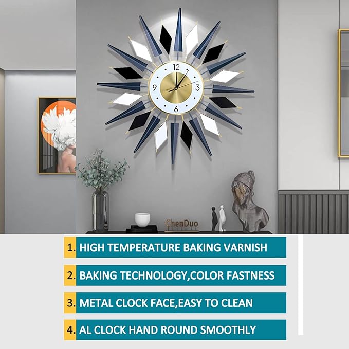Large Metal DecorativeSilent Non-Ticking Modern Big Wall Clocks