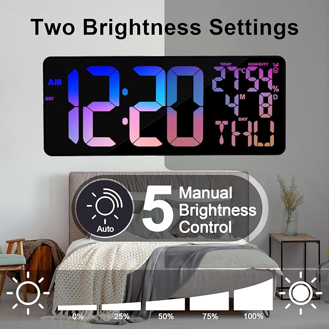 11 RGB Color Changes Large Digital Wall Clock/Bluetooth Auto Time Sync