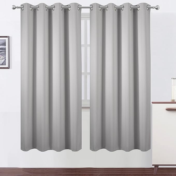 LEMOMO Light Grey Thermal Blackout Curtains/52 x 72 Inch/Set of 2 Panels Room