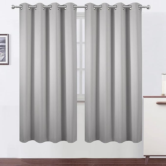 LEMOMO Light Grey Thermal Blackout Curtains/52 x 72 Inch/Set of 2 Panels Room