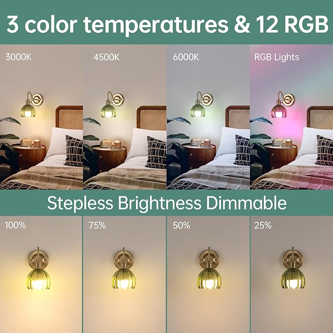 Shenmoyl Vintage Battery Operated Wall Sconce, 5000mAh Rechargeable Wall Light