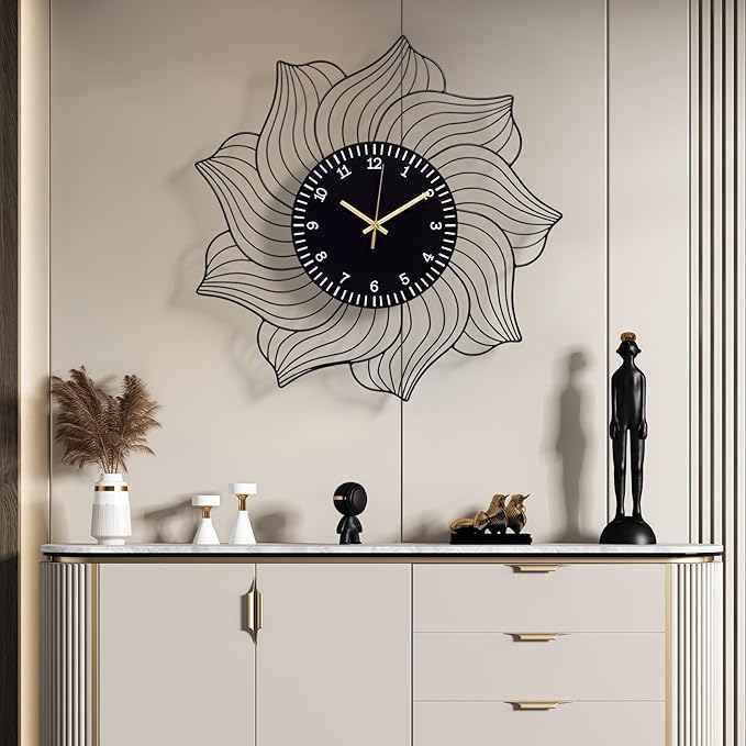 22 Inch Flower Wall Clock, Silent Non-Ticking Battery Operated Modern