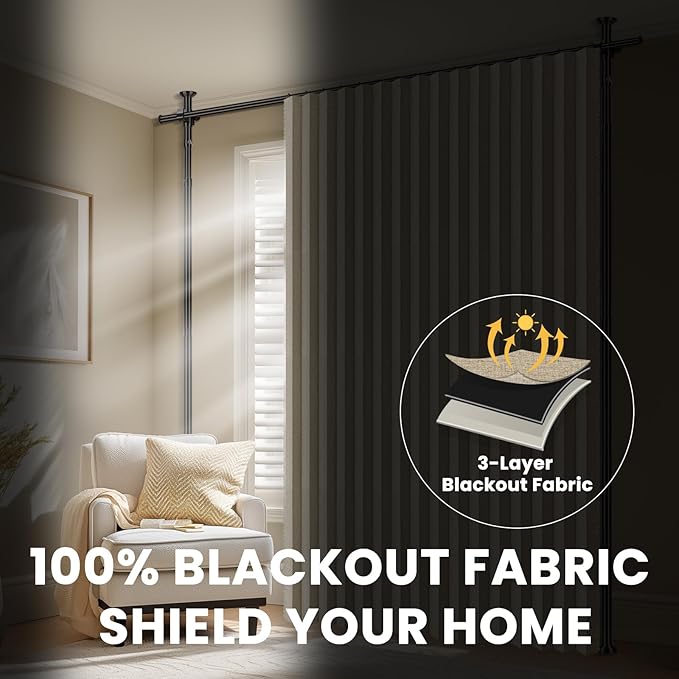 100% Blackout Room Divider Curtains Sets Beige W100 x L84 in, 2 Panels Curtain