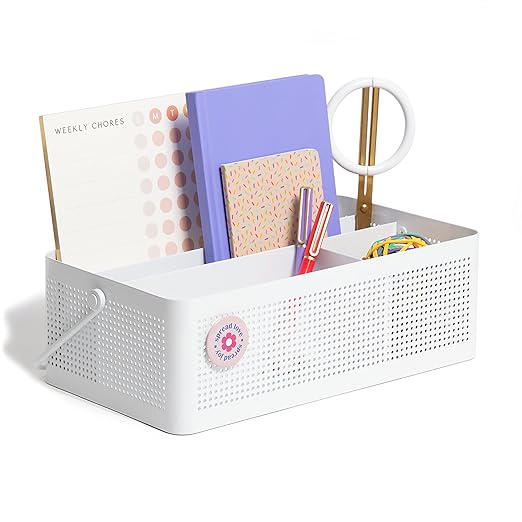 U Brands Modern Perforated Caddy Desktop Organizer, Office Supplies, Metal, White, 1 Count