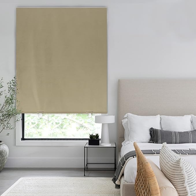 LazBlinds 100% Blackout Roller Shades, No Tools No Drill Cordless Blinds
